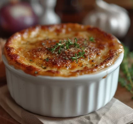 Delicious creme brulee dessert served in a ramekin with a golden caramelized topping.